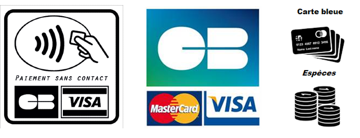 logo - moyens de paiement - carte bleue - visa - especes